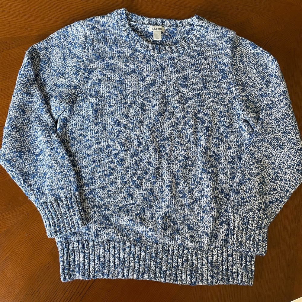 L.L. Bean Blue Chunky Marled Pullover Sweater Women’s Medium Preppy 100% Cotton